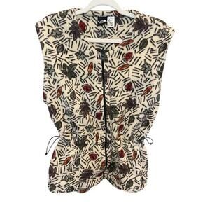 The North Face Women Large Vintage Zip Up Sweater Vest Fleece 90s Leaves Pattern